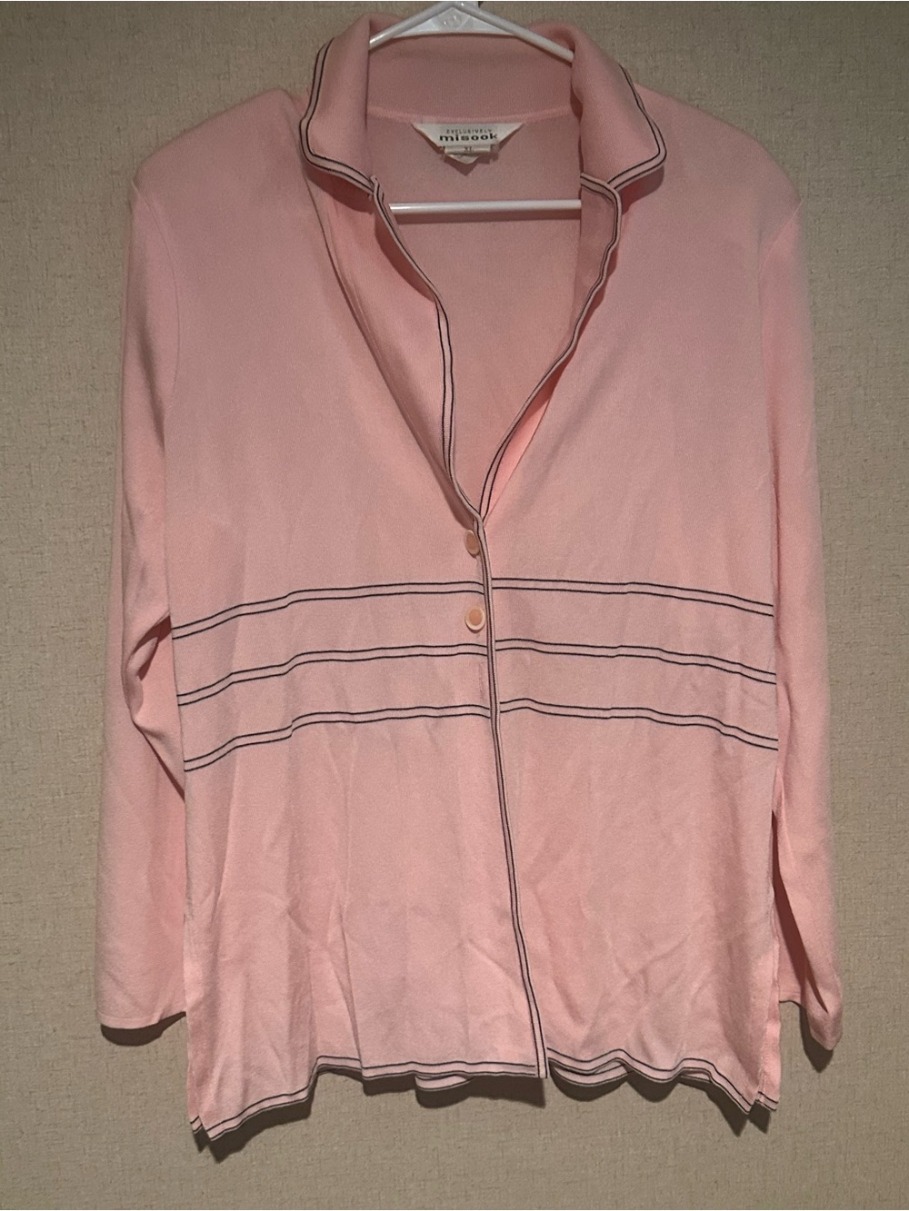 Misook XL Vintage Pink Button-Front Collared Cardigan
